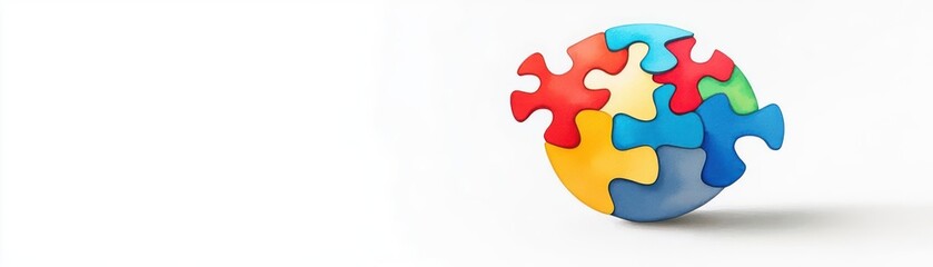 Obraz premium Puzzle pieces connecting over a globe, global inclusion, Watercolor style