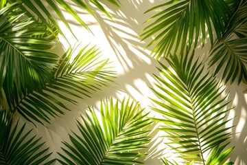 Palm Fronds Casting Shadows on a White Wall