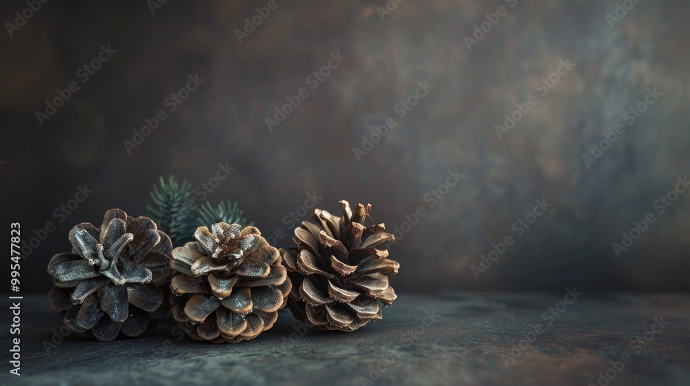 Wall mural pinecones on a dark backdrop