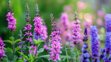 Fototapeta premium Pink and purple flowers blooming in spring or summer