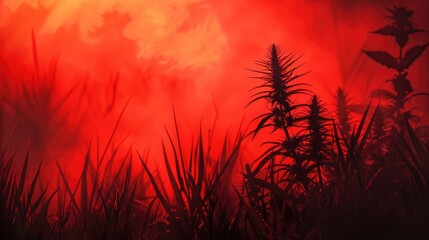 Plant silhouette with spikes through red filter