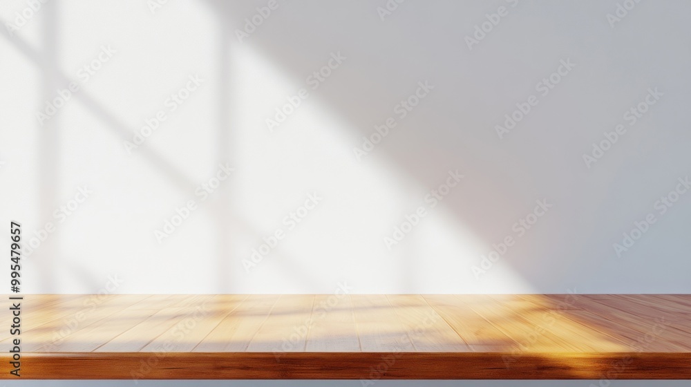 Poster sunlight streams through a nearby window, creating soft shadows on a polished wooden table in a clea