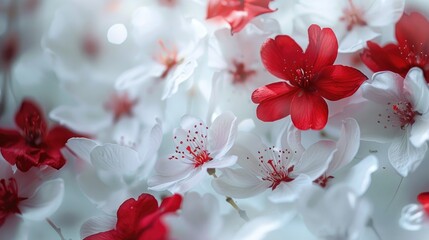 Red blooms appeared blurred among white petals
