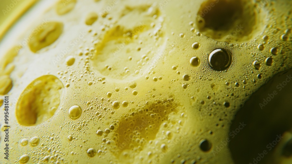 Poster the close-up view highlights the rich texture and effervescence of golden beer foam, emphasizing the