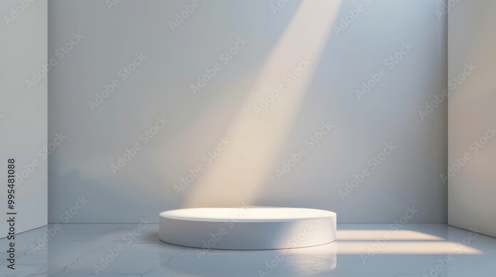 Poster product display with projector light effect on clean white mockup floor spotlighted empty background