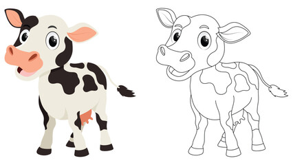 Cute cow cartoon coloring page for children education