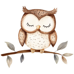 Woodland cute owl on brunch