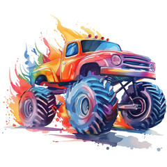 Colorful monster truck with flames