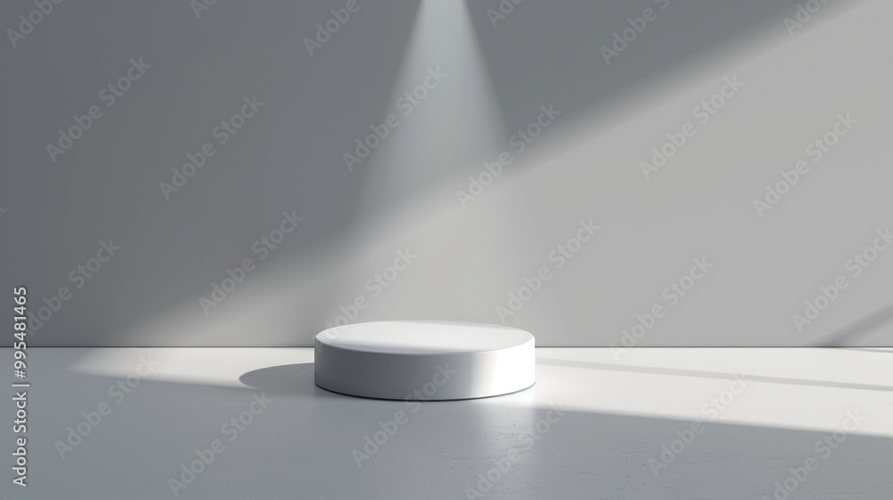 Poster product display with projector light effect on clean white mockup floor spotlighted empty background