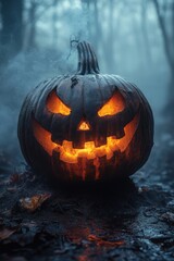 Misty graveyard with flickering lanterns sets a chilling Halloween backdrop