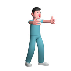 3D Professional Male Nurse Character. A male nurse is seen stretching both hands forward, as if he is going to give a hug. Healthcare