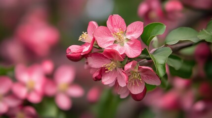 Obraz premium Vibrant pink blossoms on a tree branch during springtime in a lush garden setting