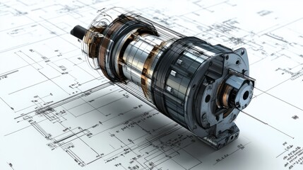 "The Rotor Electromotor Comes to Life in a Comprehensive Technical Drawing"