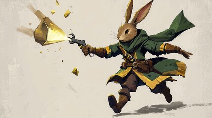 A Brave Bunny Warrior with a Golden Weapon