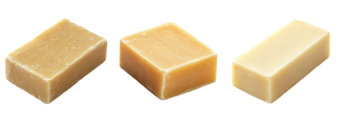 Collection of natural handmade soap blocks isolated on white background