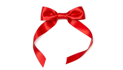 Red ribbon on white background and copy space.