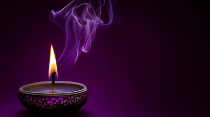 Diwali oil lamp poster with vibrant colors, copy space.