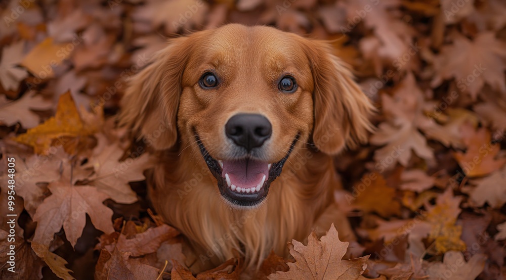 Wall mural Golden Retriever in Autumn Leaves