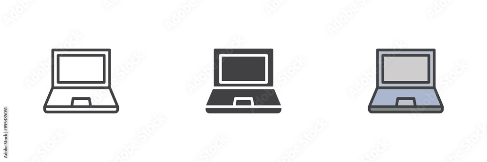 Poster laptop computer different style icon set