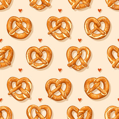 Vector Illustration of Pretzels with Hearts Pattern