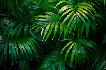 Lush Green Palm Leaves in a Tropical Setting