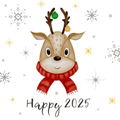 Festive Greeting Card: Cute Reindeer and Cheerful Wishes for a Merry December Celebration