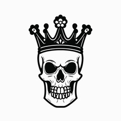 A skull, wearing a crown, expressing a grim determination, conveying a powerful and slightly menacing mood