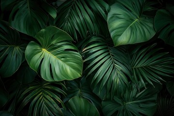 Lush Green Tropical Foliage with Varied Leaf Textures