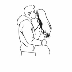 silhouette of a couple embracing and kissing. The figures are stylishly