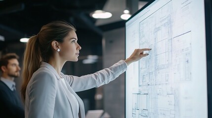Professional Woman Analyzing Architectural Plans