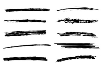 Chalk lines and squiggles, hand drawn doodle underlines thick line border, swoosh. Txtured sketchy crayon brush scribbles or wavy strokes