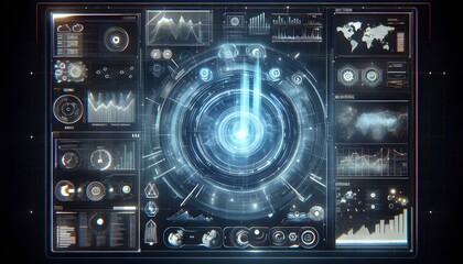 Fototapeta premium Hologram projection on a digital screen with different data and parameters.