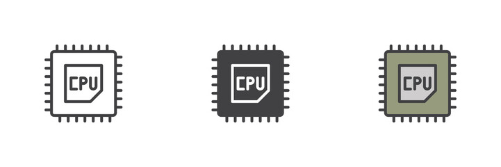 CPU processor different style icon set