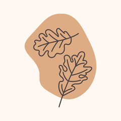 Oak leaves. Autumn icon in line style. Symbolic objects of fall.