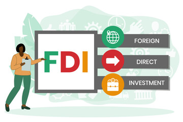 FDI - Foreign Direct Investment. business concept. Vector infographic illustration for presentations, sites, reports, banners