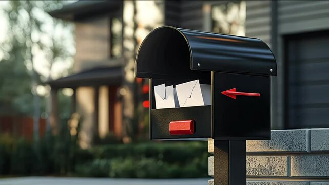 Open mailbox with letters standing outside the luxury home