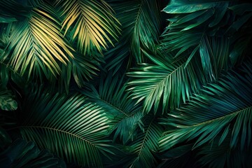 Lush Green Palm Leaves Interwoven in a Tropical Forest