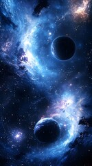 114. A dramatic space landscape with stars and planets