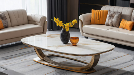 modern marble top coffee white table with metal base