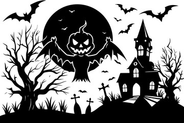 Ilustración vectorial en blanco y negro del día de halloween