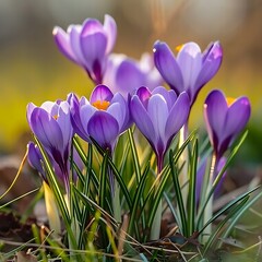 Fototapeta premium Spring crocus flowers in the forest. Early spring. Europe. Beauty world.