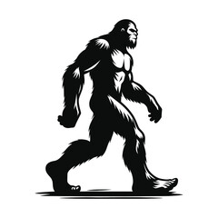 Bigfoot Silhouette Vector and Bigfoot Concept Illustration on A White Background