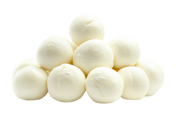 Fresh Cherry mozzarella cheese balls isolated on white background. Concept of fresh dairy products and Italian cuisine