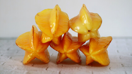 Ripe starfruit is yellow. Ready to eat.