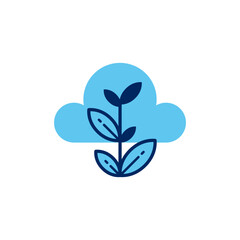 Cloud Database Icon Featuring Growing Plant for Sustainable Innovation