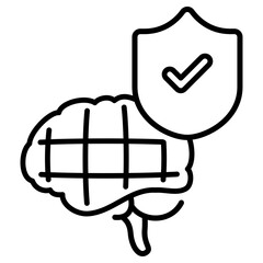 Brain Icon Showcasing a Shield Network Grid, Representing Security and Protection for Digital Information Today