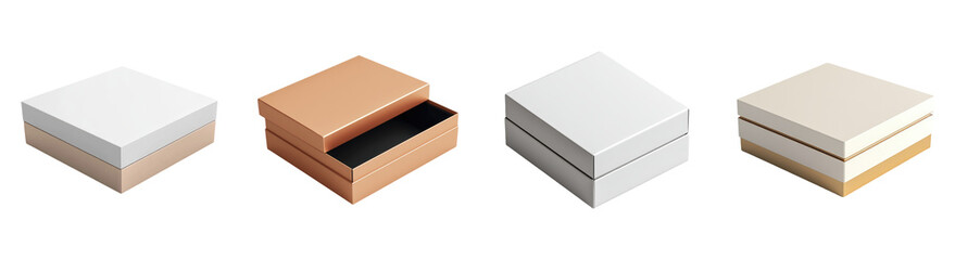 Collection of elegant luxury gift boxes isolated on white background