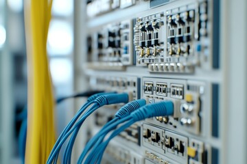 Network server with multiple Ethernet cables connected symbolizing high performance data management secure communication and modern digital infrastructure in IT systems