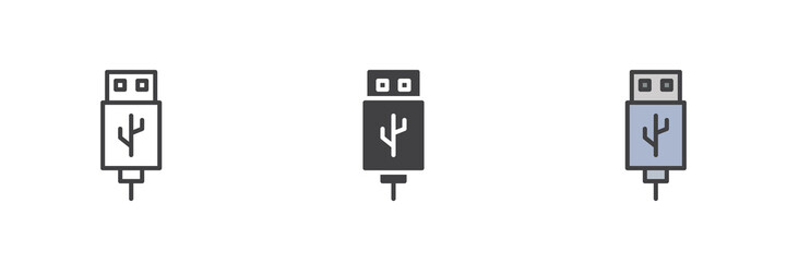 usb cable different style icon set