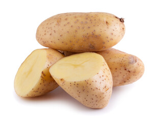 Raw potatoes isolated on white background.